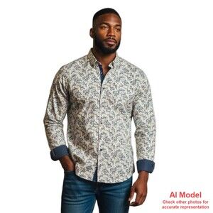 English Laundry Mens XL L/S Dress Shirt Floral Blue White Red Fleck Cotton